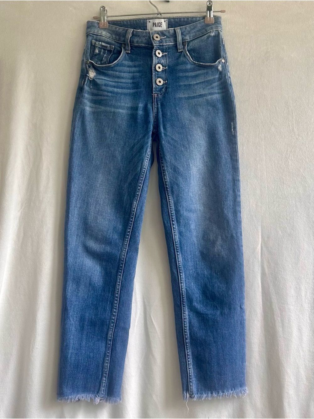 PAIGE High-Rise Button-Fly Jeans in Medium Blue Wash